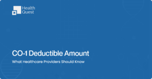 Flowchart explaining the CO-1 Denial Code (CARC 1 Deductible Amount), including deductible adjustments, provider review steps, payer verification, and resolution process for healthcare providers.